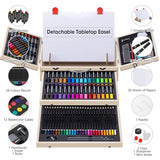 Art Supplies, Deluxe Kids Art Set with Drawing Easel, Crafts Kit in Portable Wooden Case, Oil Pastels, Colored Pencils, Watercolor Cakes, Sketch POPYOLA