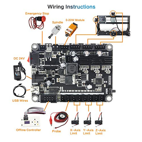 RATTMMOTOR 3018 Pro DIY CNC Router Kit+GRBL Offline Controller, 3 Axis Hobby CNC Router Machine, Plastic Acrylic PVC PCB Wood Mini Desktop Engraving RATTMMOTOR