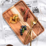 YOUEON Set of 2 Acacia Wood Serving Tray with Raised Lip, 14.2 x 9.5 Inch Rectangular Serving Tray, Appetizer Cheese Plate, Sandwich Dessert Trays, Youeon