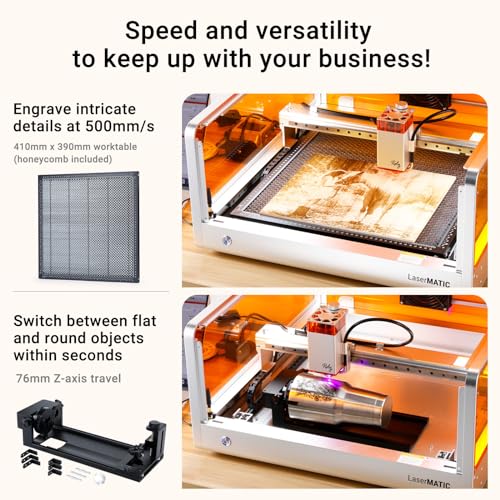 Roly LaserMATIC Mk2 20W Laser Engraver with Integrated Enclosure, Rotary, Air Assist, Honeycomb Panel and Camera Included, Laser Engraver for Wood, Roly