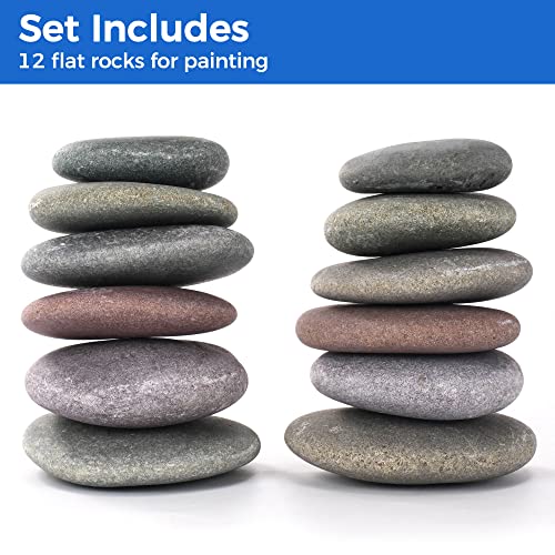 Lulonpon 12 Pieces Large Painting Rocks, 3-4 Inches Flat Rocks for