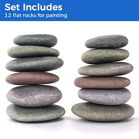 ROCART 12 Extra Large Smooth River Rocks for Painting, Flat Painting Rocks About 4 to 5 Inches in Length Perfect for Kindness Stones, Arts and ROCART