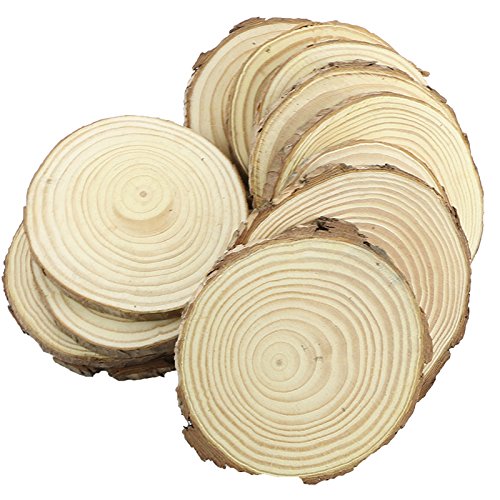 Bignc 12Pcs 4-5-Inch Unfinished Natural Thick Wood Slices Circles with Tree Bark Log Discs for DIY Craft Christmas Rustic Wedding Ornaments BIGNC