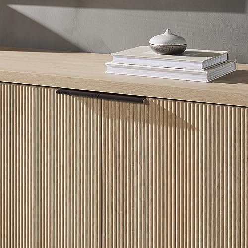 Walker Edison Modern Scandinavian Fluted Door Kitchen Storage Sideboard Buffet Cabinet Console, 69 Inch, Coastal Oak/Black Walker Edison