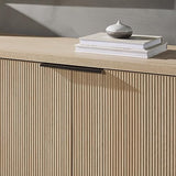 Walker Edison Modern Scandinavian Fluted Door Kitchen Storage Sideboard Buffet Cabinet Console, 69 Inch, Coastal Oak/Black Walker Edison