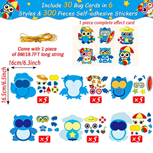 30 PCS Summer Craft Kits Kids DIY Hawaii Aloha Owl Craft Preschool Art Craft, Make Your Own Bulk Set for Home Classroom Day-Care Game Activities chiazllta