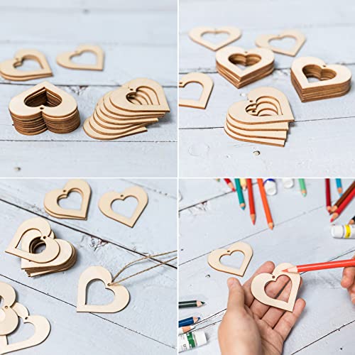 Heart Wooden Blank Wood with Twines Art Unfinished Ornaments for Christmas Wedding Birthday Party Valentine's Day Thanksgiving Day Decoration 20Pcs - WoodArtSupply