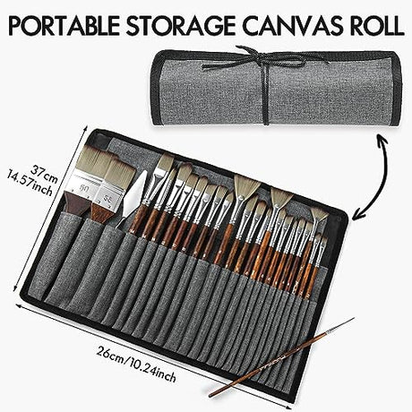 25 Pieces Paint Brush Set, Artist Professional Series, Synthetic Acrylic Paint Brushes with Flat, Filbert, Fan, Dagger, Cat Tongue, Round, Angle, Fuumuui