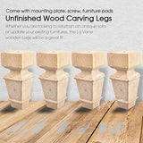 La Vane 8 inch / 20cm Wooden Furniture Legs, Set of 4 Carved Geometry Solid Wood Unfinished Replacement Bun Feet with Mounting Plate & Screws for La Vane