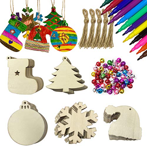 Anditoy 50 PCS Christmas Wooden Hanging Ornaments Unfinished Wood Slices Christmas Crafts for Kids DIY Christmas Decorations Party Supplies Favors Anditoy