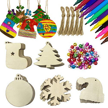 Anditoy 50 PCS Christmas Wooden Hanging Ornaments Unfinished Wood Slices Christmas Crafts for Kids DIY Christmas Decorations Party Supplies Favors Anditoy