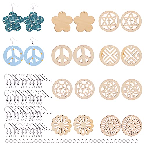 SUNNYCLUE 1 Set DIY 40 Pairs Unfinished Natural Wooden Hollow Earring Mamking Kit Blank Wood Pendant Charms Bulk with Hole Earring Hook Jump Ring for - WoodArtSupply