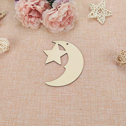 20pcs Moon with Star Wood Cutouts DIY Craft Embellishments Moon Star Unfinished Wood Gift Tags Ornaments Decoration