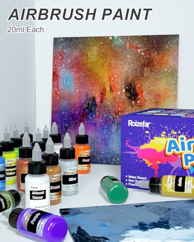Airbrush Paint, 36 Colors with 4 Thinner Airbrush Paint Set, Water-Based Air brush Paints Acrylic Ready to Spray Includes Metallic & Neon Colors, Roizefar