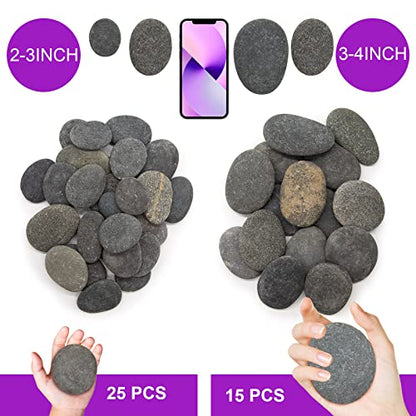 Markdang 40 Pcs Large Rocks for Painting 25pcs 2-3” & 15pcs 3-4” River Rocks for Painting Natural Flat & Smooth Rocks for Painting for Kids & Adult