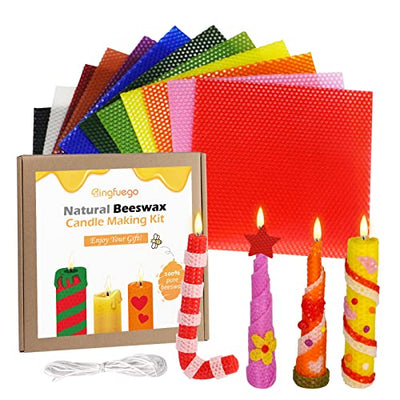 Bingfuego Beeswax Candle Making Kit for kids-12 Colors Beeswax Sheets for Candle Making, Make You own Candle Making kit for Adults, 100% Pure Beeswax