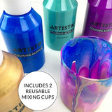 ARTISTIK Acrylic Pouring Paints - 8 x 100ml Paint Colour Set with 2 Mixing Cups - Paint Bottles for Art Supplies, Canvas, Glass, Paper, Wood, Stone, ARTISTIK