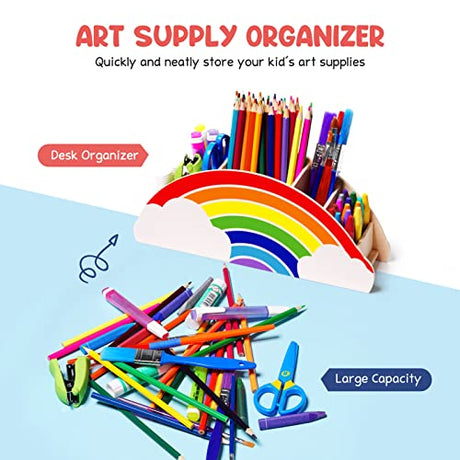 GAMENOTE Wooden Pen Holder & Pencil Holders - Rainbow Supply Caddy Phone Holder Desk Organizer for Office Supplies Makeup Brush Classroom GAMENOTE
