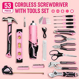 WORKPRO 53-Piece Pink Tool set with Electric Cordless Screwdriver, Basic Tool Kit Set for Women with 13'' Portable Tool Bag for DIY Home WORKPRO
