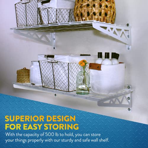 MonsterRax | Garage Wall Shelf Two-Pack White or Hammertone | Three Size Options | Includes Bike Hooks | 500lb Weight Capacity (White, 18"x48" or MonsterRax