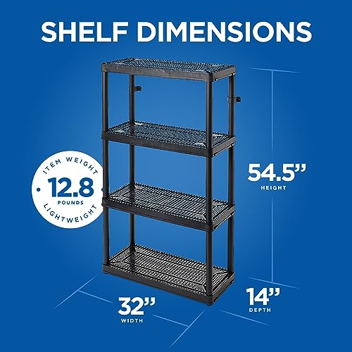 Gracious Living 14" x 32" x 54.5" 4-Shelf Tier Resin Multi-Purpose Medium Duty Indoor Garage Storage Organizer Shelves, Black - WoodArtSupply