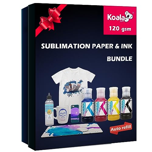 KOALA Premium Sublimation Kit, Sublimation Paper 120gsm 100 sheets, Sublimation Ink Bundle Kit and Printer Cleaner Kit for Heat Transfer on Tumblers, - WoodArtSupply