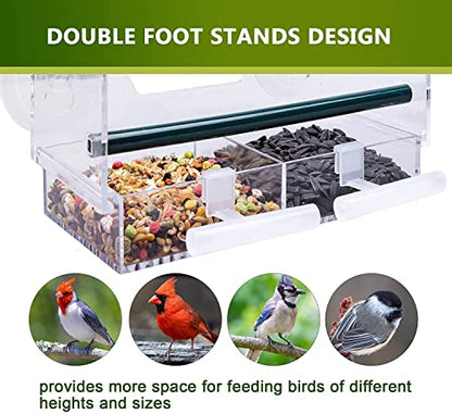 Fubullish Window Bird Feeder, Large Bird House Feeders for Outside with 4 Strong Suction Cups & 2 Extra Bird Stands, Removable Tray and Drain Holes, - WoodArtSupply