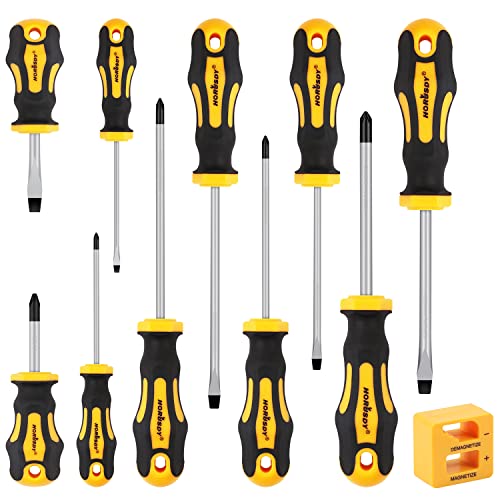 HORUSDY 11-Pieces Screwdriver Set, Magnetic 5 Phillips and 5 Flat Head Tips for Fastening and Loosening Seized - WoodArtSupply