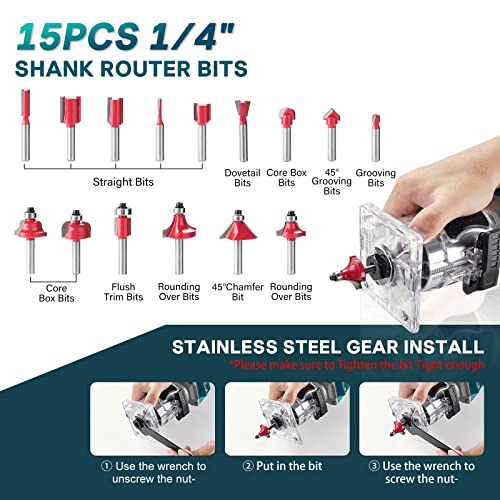 Avhrit Cordless Compact Wood Router, 21V Wood Router Tool With 2PCS 4.0Ah Batteries, Brushless Portable Handheld Palm Routers for Woodworking, Wood Avhrit