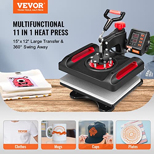 VEVOR Heat Press, 12 x 15 Inches Multifunctional Clamshell Printer 11 in 1, Digital Dual-Tube Heat Press Transfer Machine, Swing Away Sublimation