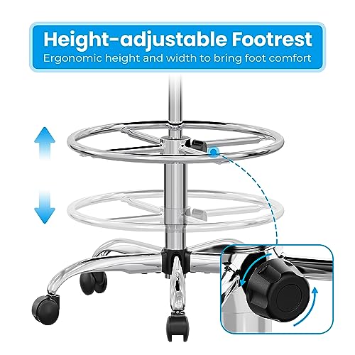 SUPERJARE Drafting Chair with Back, Adjustable Foot Rest Rolling Stool, Multi-Purpose Office Desk Chair, Thick Seat Cushion for Home Bar Kitchen Shop SUPERJARE