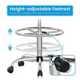 SUPERJARE Drafting Chair with Back, Adjustable Foot Rest Rolling Stool, Multi-Purpose Office Desk Chair, Thick Seat Cushion for Home Bar Kitchen Shop SUPERJARE