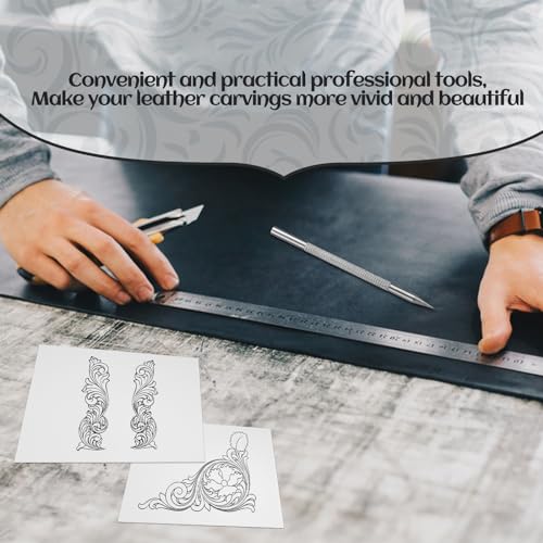 QMNNMA Leather Scriber Pen, Pointy Stainless Steel Picker Pen with Leather Carving Pattern Description Paper for DIY Crafts, Leather Line Description QMNNMA