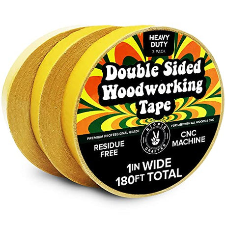 HIPPIE CRAFTER 3 Pk Double Stick Tape Double Sided Woodworking Tape 1" inch Wide Wood Tape for Woodworkers CNC Machines Routing Templates Strong HIPPIE CRAFTER