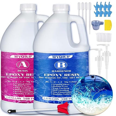 Epoxy Resin Kit, 2 Gallon Epoxy Resin Crystal Clear Not Yellowing No Bubble Self Leveling for DIY Molds Wood Jewelry Table Tops Bar Top Casting