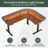 FEZIBO Triple Motor L Shaped Stadning Desk with LED Strip & Power Outrlets，63 inches Height Adjustable Stand up Corner Desk with Ergonomic Monitor FEZIBO