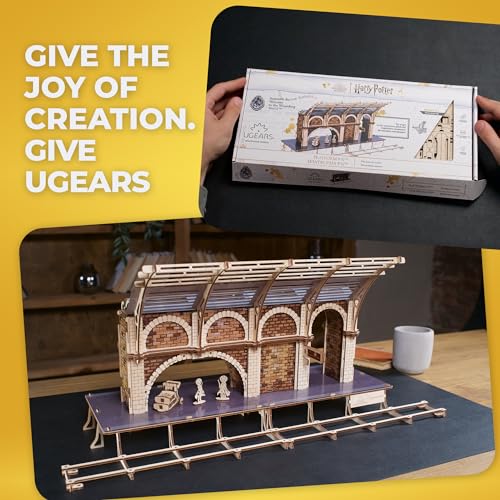 UGEARS Harry Potter Platform 9 ¾ 3D Puzzle - Wooden Model Kits for Adults to Build - Mechanical Wooden Model Kit - Compatible Hogwarts Express Train UGEARS