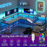 SEDETA L Shaped Office Desk, 66" Home Office Desk with File Drawer & Power Outlet, Gaming Desk with Led Lights, Corner Computer Desk with Monitor SEDETA