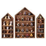 Ikee Design 3 Pcs Set House-Shaped Shelf Wooden Shadow Cubby Box Display Shelf Organizer Storage Display Shadow Box for Mini Figures,15 Compartments, Ikee Design