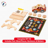DIY Wooden Race Car w/ Stickers - Kids Building Kit - Stem Building Toys - Wood Crafts for Kids - Building Kits for Kids - Woodworking Kits for Kids Little Jupiter
