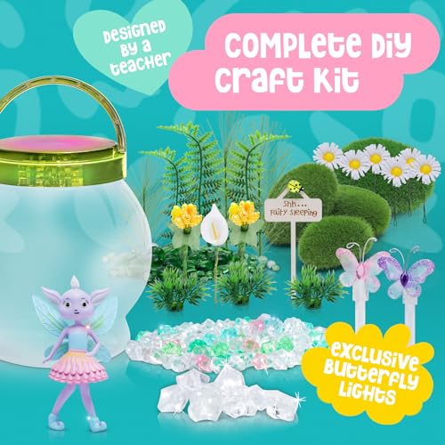 Amitié Lane Fairy Garden Kit - DIY Light Up Terrarium Kit for Kids - Fairy Gifts for Girls Ages 5, 6-8, Little Girl Toys, Crafts for Girls - Birthday Amitié Lane