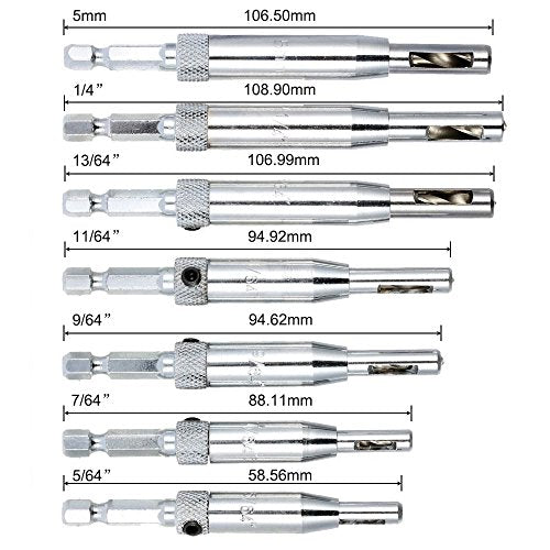 8 pcs Center Drill Bit Set, AFUNTA Self Centering Hinge Tapper Core Hole Puncher Woodworking Tools for Cabinet Door 5/64'' 7/64'' 9/64'' 11/64'' AFUNTA