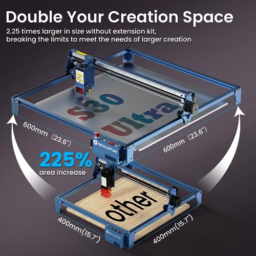 SCULPFUN S30 Ultra 11W Large Laser Engraver with Smart Air Assist and Extension Kit 600x 600mm(23.6"x 23.6") Working Area, High Accuracy Laser