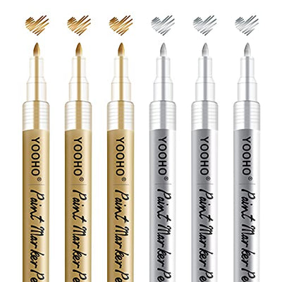YOOHO Paint Pen Gold Silver Metallic Permanent Acrylic Markers Set for Fabric Glass Rock Wooden Ceramic Leather Tire Painting, 0.7mm Extra Fine Tip