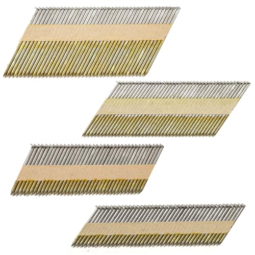 SITLDY 34 Degree Framing Nails 4 Sizes (2"+2-1/2"+3.0" Ring+3-1/2" Smooth), Offset Round Head Hot Dipped Galvanized Paper Tape Strip Nails, 80 per - WoodArtSupply