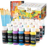 REALART Bulk Acrylic Paint 24 Colors (2oz/Bottle) with 10 Canvas and 10 Brushes Gloss Acrylic Paint Set Acrylic Paints for Canvas Painting Craft REALART