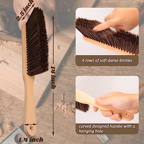 2 Pieces Woooden Dust Brush Hand Broom Bench Brush with Long Wood Handle Whisk Broom Soft Bristle Brush for Counter Bed Sofa Car Fireplace Clothes Dazzhues