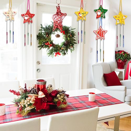 MEZOOM 8pcs Christmas Wooden Windchimes for Kid, Make Your Own 3D Star Wind Chimes Star Hanging Decoration Xmas DIY Art Craft for Christmas Winter MEZOOM