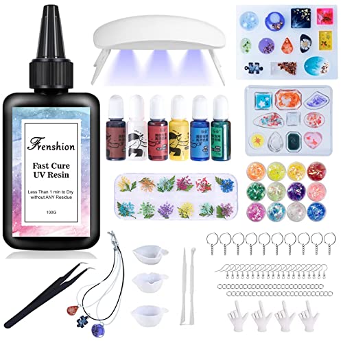 UV Resin Kit with Light,116Pcs Resin Jewelry Making Kit with 100g Fast Cure Clear Hard Low Odor UV Resin, Color Pigment, Resin Accessories, UV Resin