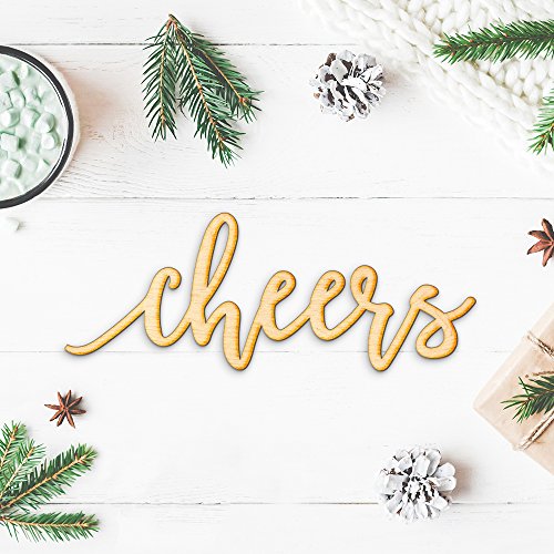 Pen Script Cheers Wood Sign Home Party Wedding Rustic Décor Wall Art Unfinished 18" x 6" Woodums